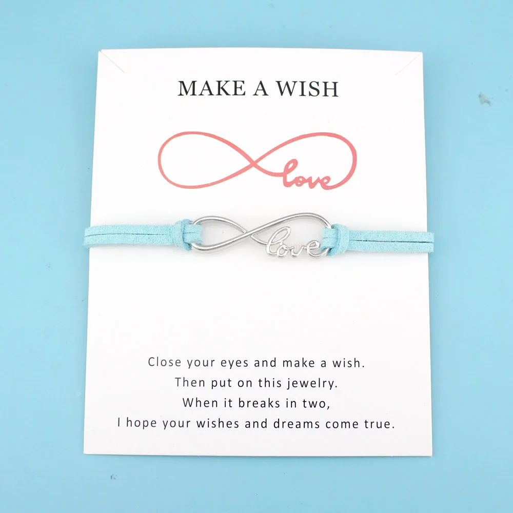 Infinity Love Antique Silver Charm Card Bracelets Red Black Pink Royal Blue Suede Women Men Boy Girl Unisex Jewelry Gift | Украшения и