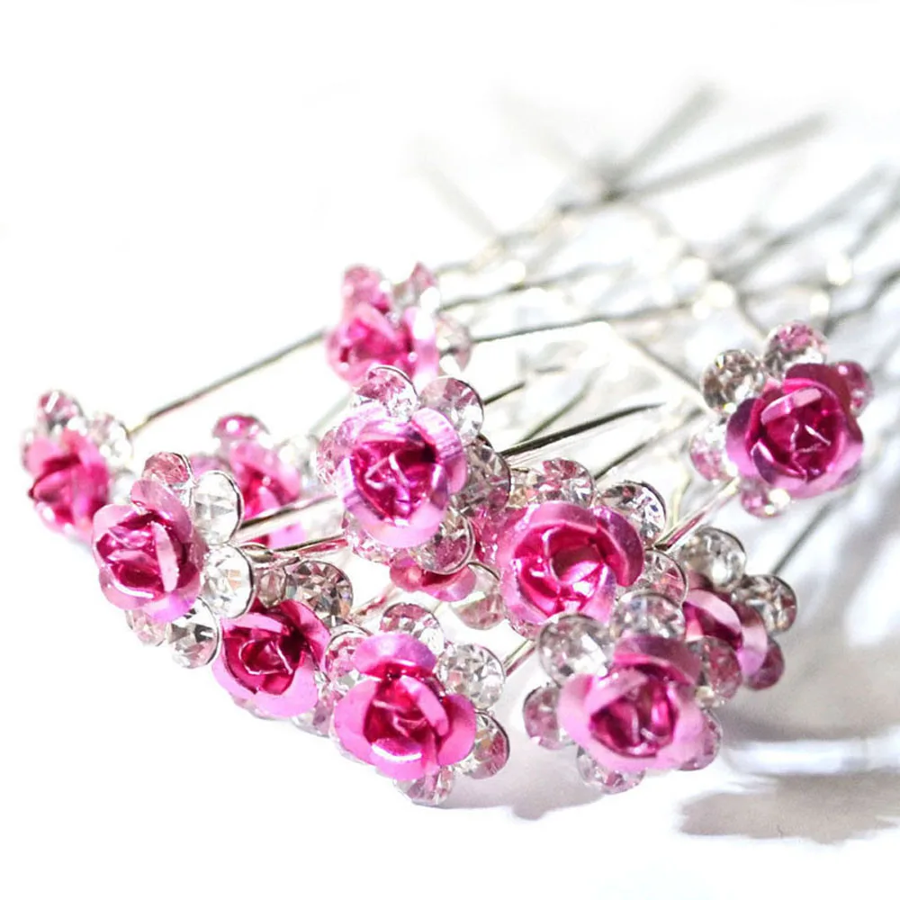 

20Pcs/pack Wedding Party Bridal Rose Flower Hair Clips Clear Crystal Rhinestone Barrettes Headwear Hair Accessories Jewelry