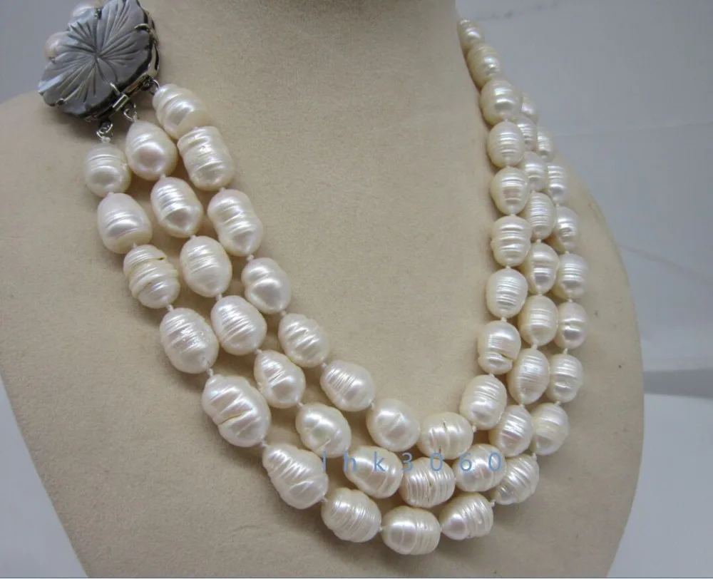 Ожерелье из жемчуга в стиле барокко 3 ряда 12 14 мм 17 19 дюймов|baroque pearl necklace|pearl