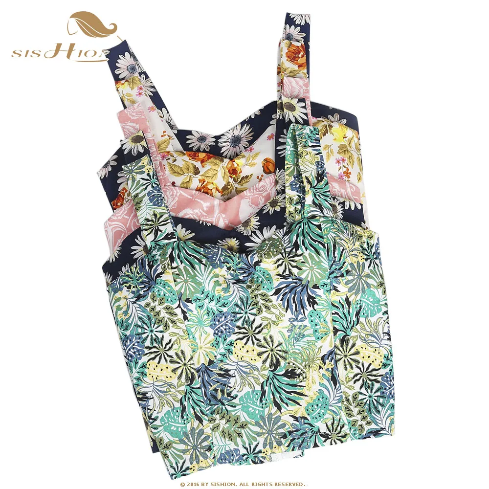 Женский винтажный укороченный топ SISHION VT0006, летний топ для маленькой девочки, черный, белый, с цветочным принтом, клетчатый топ с вишней, 2022