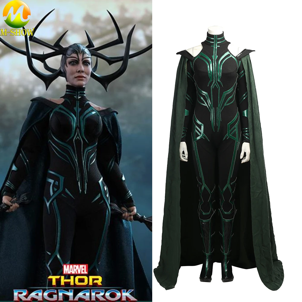 Фильм Тор Ragnarok Hela Косплей Костюм Jmpsuit плащ на заказ для Хэллоуина Вечерние
