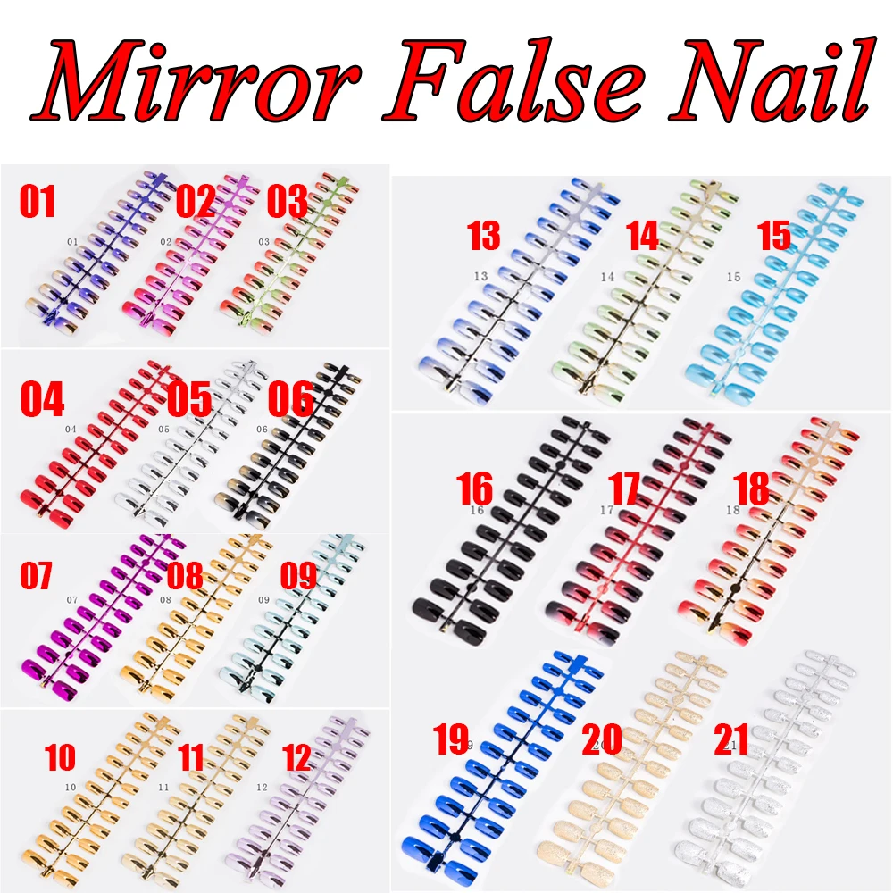 24PCs/Pack Mirror Silver False Nails Point Colorful Metallic Acrylic Artificial Nail Tips Easy for Daily wear Art Accessories | Красота и