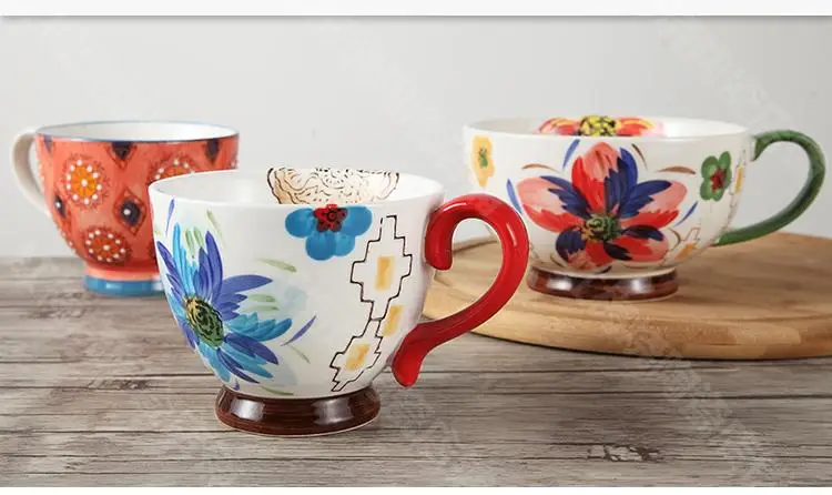 Nordic Coffee Cup Breakfast Cup Hand Painted Soup cup Creative Ceramics Mugs Cereal mugs Water Cups Relief mug CL09282206