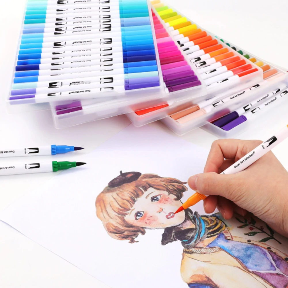 

12/18/24/36/48/72/100PCS Colors FineLiner Drawing Painting Watercolor Art Marker Pens Dual Tip Brush Pen School Supplies