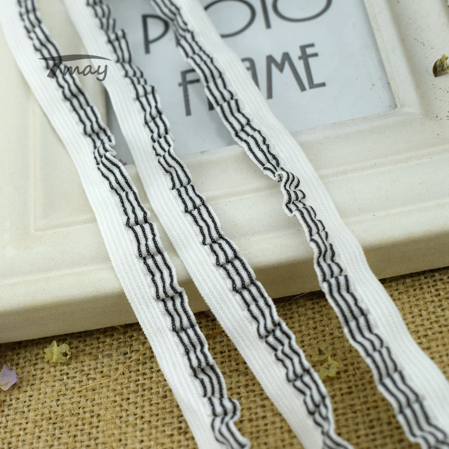 #1433 полосатая кружевная ткань с рюшами 4 размера/партия 13 мм (4/8 &quot) эластичная