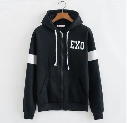 2016 Kpop Exo sudadera con capucha para mujeres chndales de tela moda bisbol sobredosis Feminino cremallera jueg|Женские толстовки и