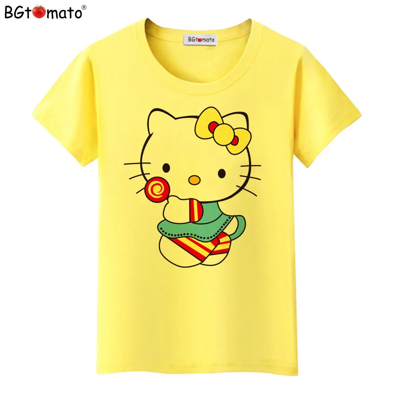 BGtomato hello kitty, милые футболки с героями мультфильмов, женская летняя классная одежда, брендовые Топы хорошего качества, удобные повседневные рубашки