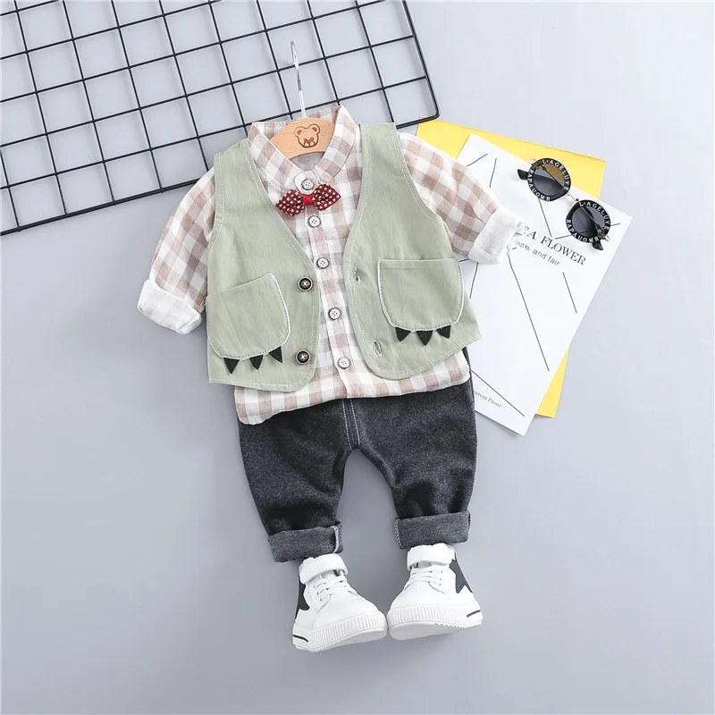 WENWENDEXINGFU Spring Todder Children Clothing Sets Baby Boys Clothes Suits Vest Plaid Shirt Pants Infant Kids Casual Costume |