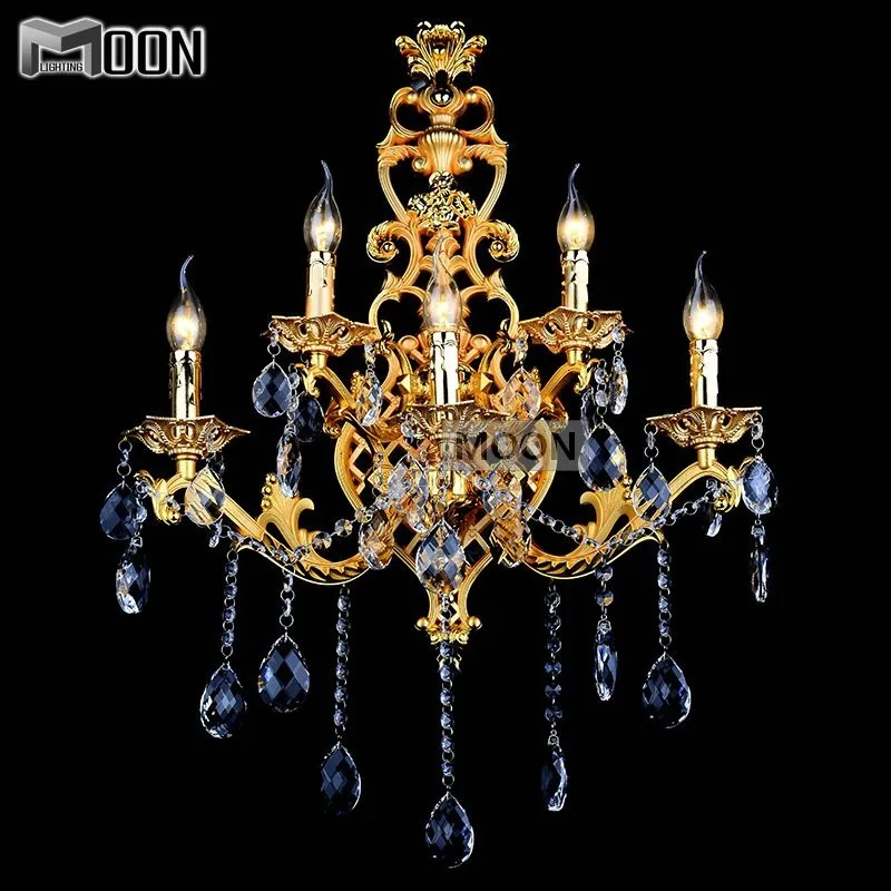 Роскошный хрустальный настенный светильник бра золотого цвета с
