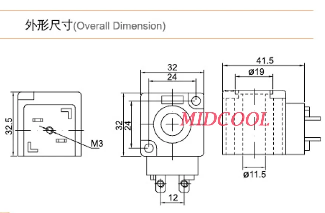 

KQ series magnetic DIN4.8 plug 3 solenoid valve coil 12v 24v 110v 220v