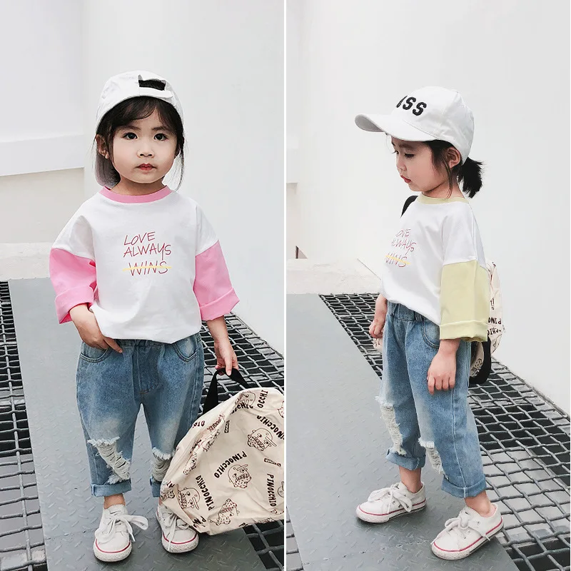 Новое поступление 2019 Весенняя хлопковая подходящая ко всему футболка с длинным