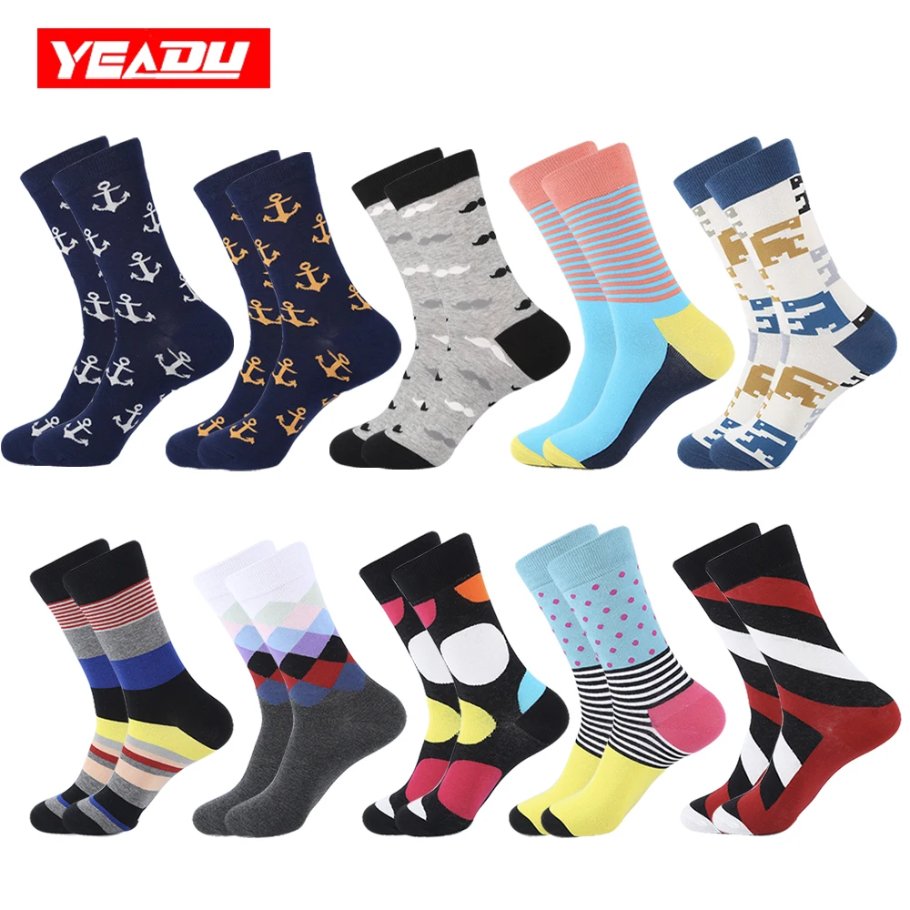 

Носки мужские YEADU, в горошек, в полоску, с усами, якорем, 10 пар/Лот