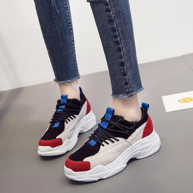 Кроссовки женские из натуральной кожи толстая подошва повседневная обувь