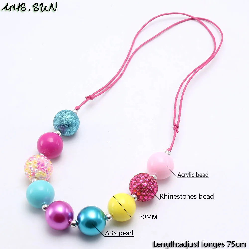 MHS.SUN Cute Baby Chunky Bubblegum Beaded Necklace Adjustable Rope Handmae Jewelry For Girls Toy Kids Gift 1PC | Украшения и