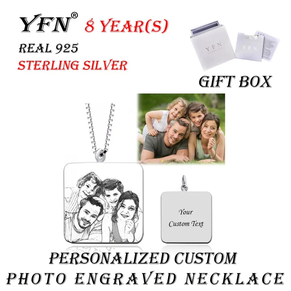 

925 Sterling Silver Personalized Square Engraved Photo Necklace