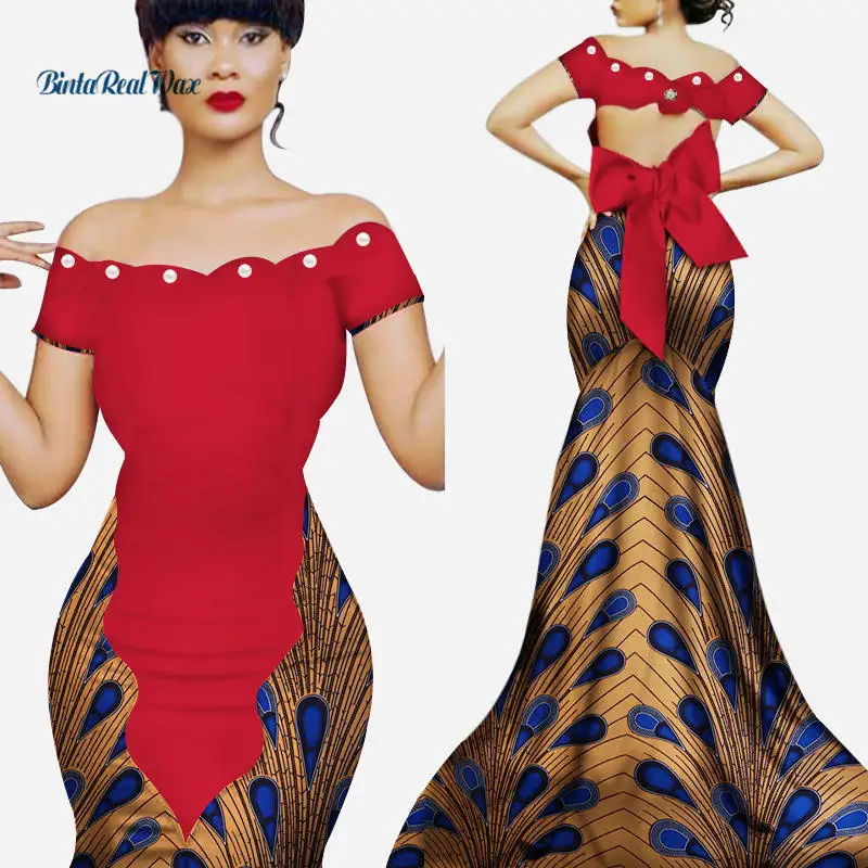 Новые африканские платья для женщин Vestidos Custom Bazin Riche принт жемчужный узел длинное