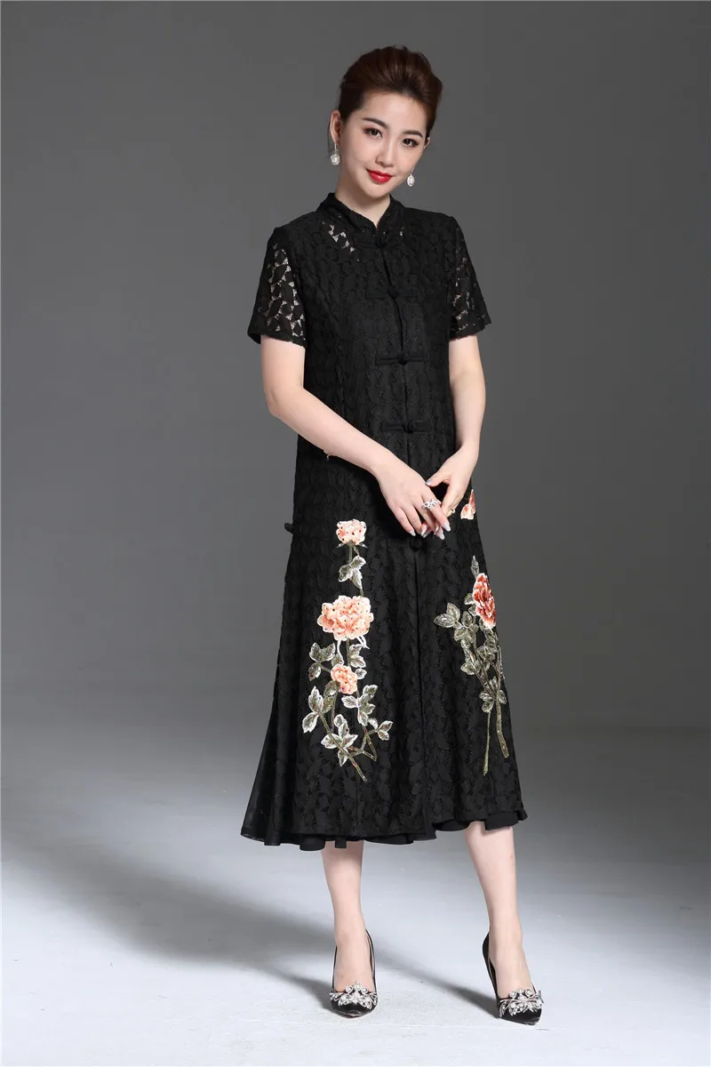 Женское кружевное платье с вышивкой элегантное летнее в китайском стиле для
