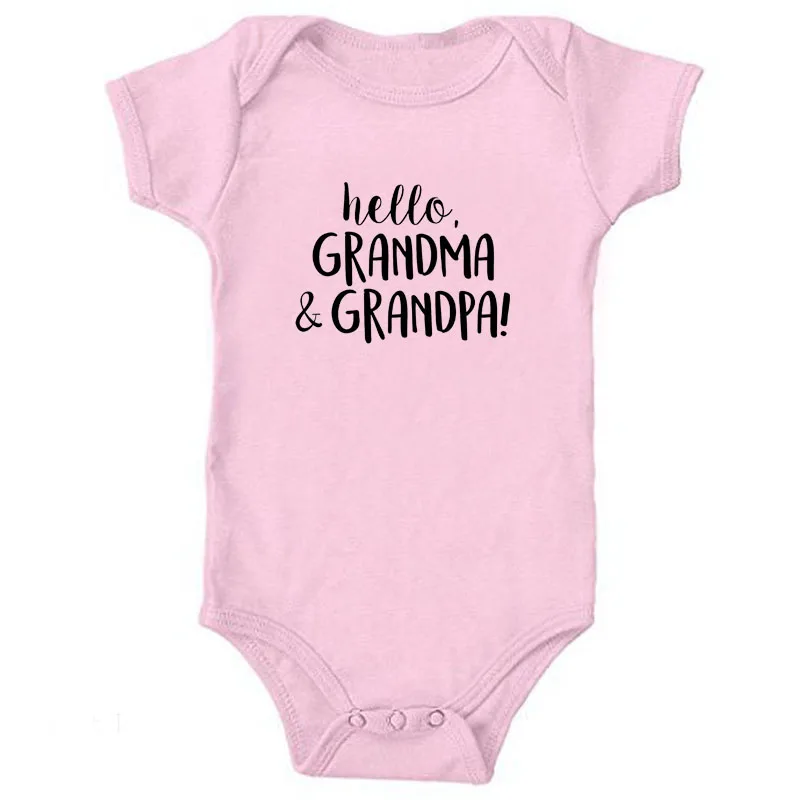 Pink Shirerty Hello бабушка и дедушка комбинезон из хлопка для новорожденных; комбинезон для младенцев мальчиков девочек Футболка со смешным буквенным Детские комбинезоны одежда на возраст от 0 до 24 месяцев - Цвет: Pink