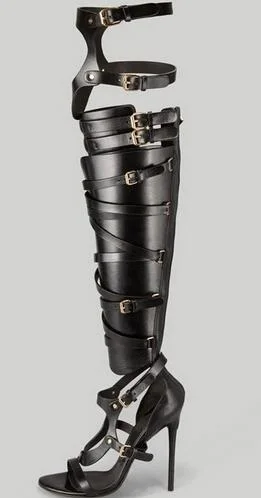 Big Size 10 Cheap Price Hottest Gold Silver Patent Leather Gladiator Sandals Boots For Women Cut-out Knee High Sandals Boots