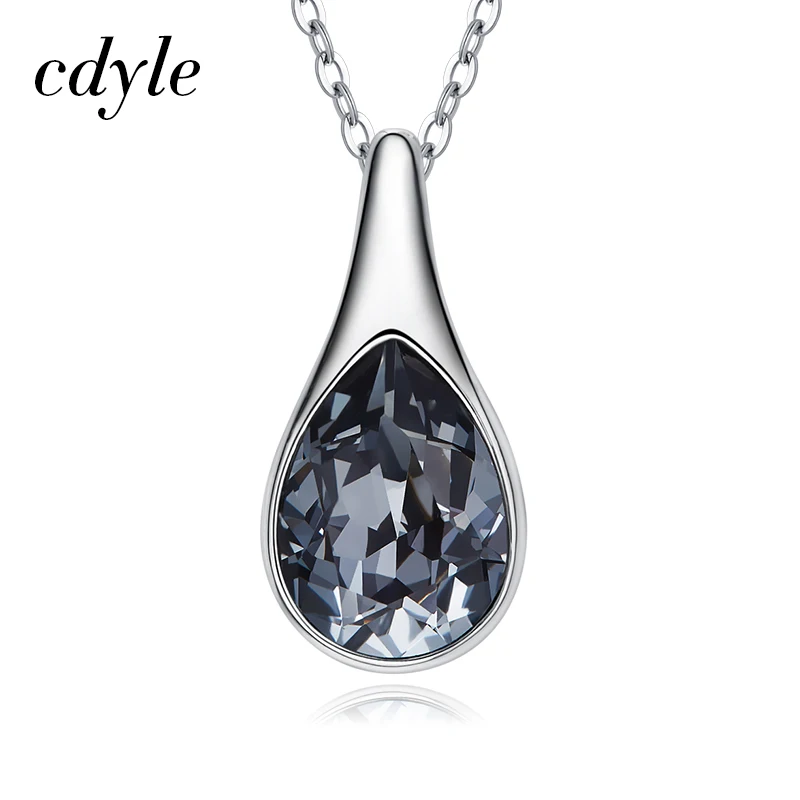 Cdyle Exquiste Women's Party Jewelry Embellished with crystal Rhodium Plating Black Teardrop Stone Necklace Gift|Ожерелья с