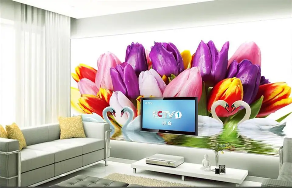 Пользовательские 3d фото обои комната росписи цветные цветы Лебединое озеро HD