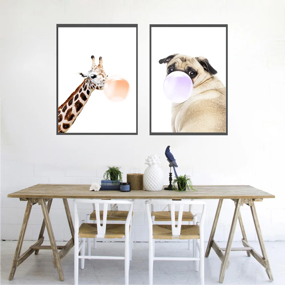 Жевательная резинка жираф Зебра Постер холст искусство настенное декоративный