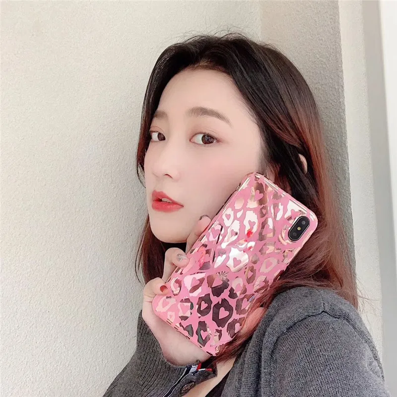 Чехол DIS модный бронзированный леопардовый чехол для телефона для iphone XR XS MAX 8 7 6 6s plus X маленький глянцевый IMD Универсальный мягкий чехол