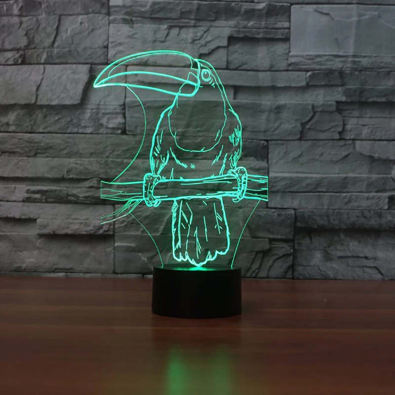 7 цветов Изменение USB 3D светодиодный Красногрудый Тукан Форма ночной Светильник s