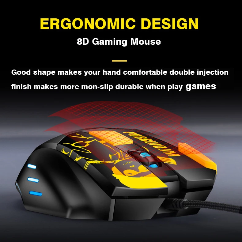 FELYBY Wired RGB Gaming Mouse 8 Programmable Buttons 6800 DPI Adjustable Optical Gaming Mouse Ergonomic Mouse With Fire Button