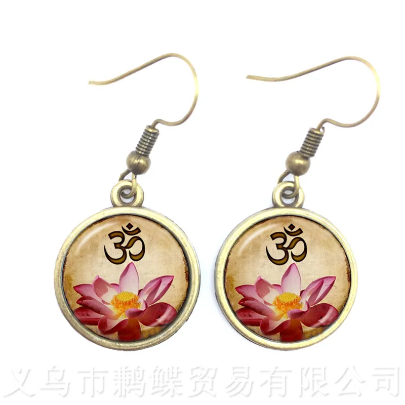 Серьги Цветок лотоса мандалы Фото Арт 16 мм стеклянный кабошон висячие серьги