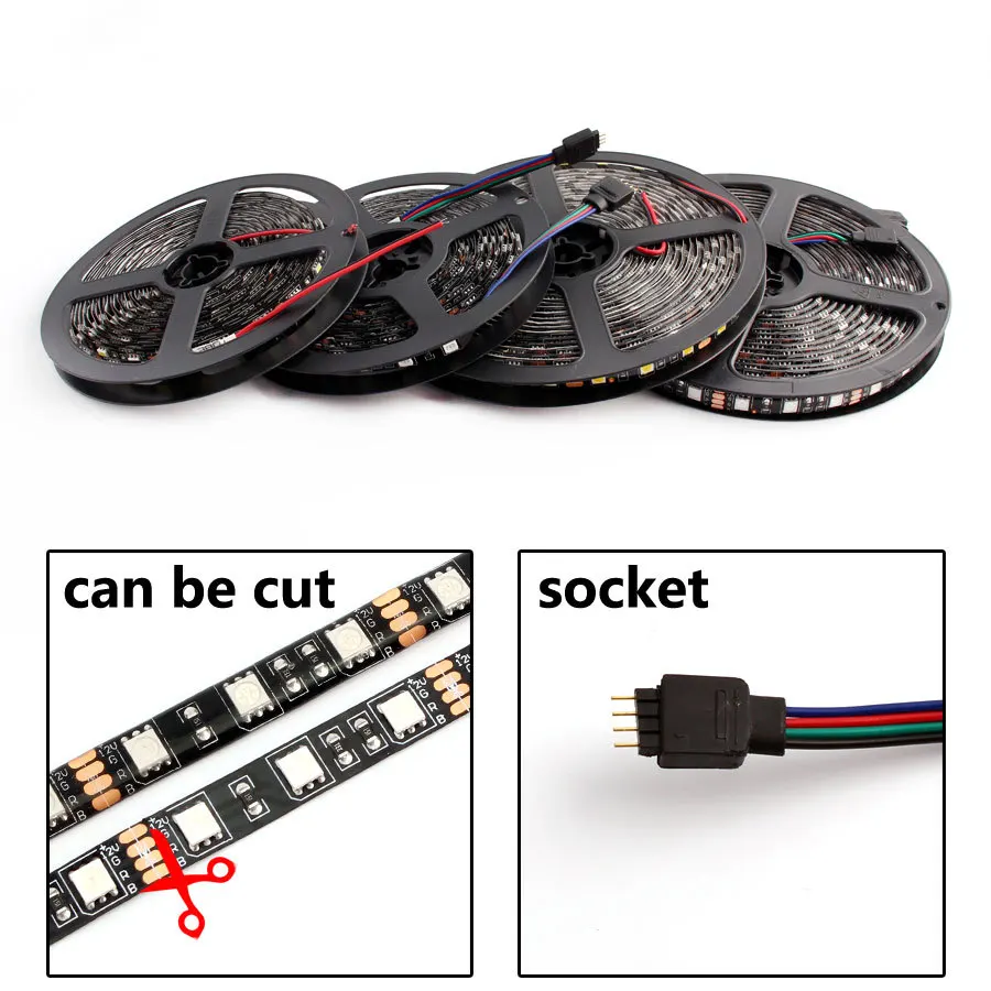 12v Pc светодиодный светильник s 5050 Rgb черный 12 V Вольт 60 Led/m Pc водонепроницаемый светильник Светодиодная лента для украшения дома Светодиодная лента
