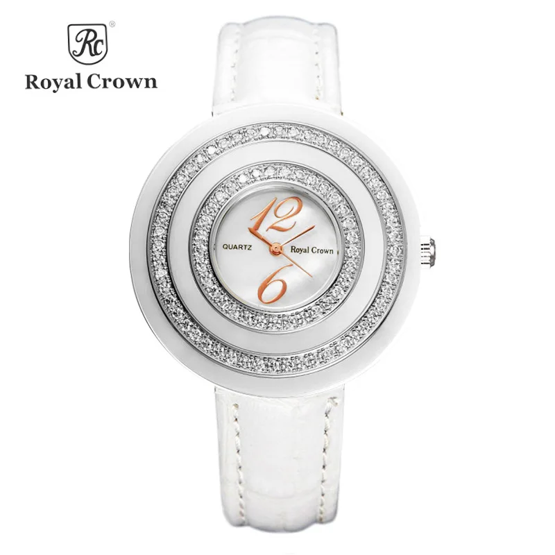 Женские керамические часы Royal Crown Модные Цветные кожаный браслет стразы