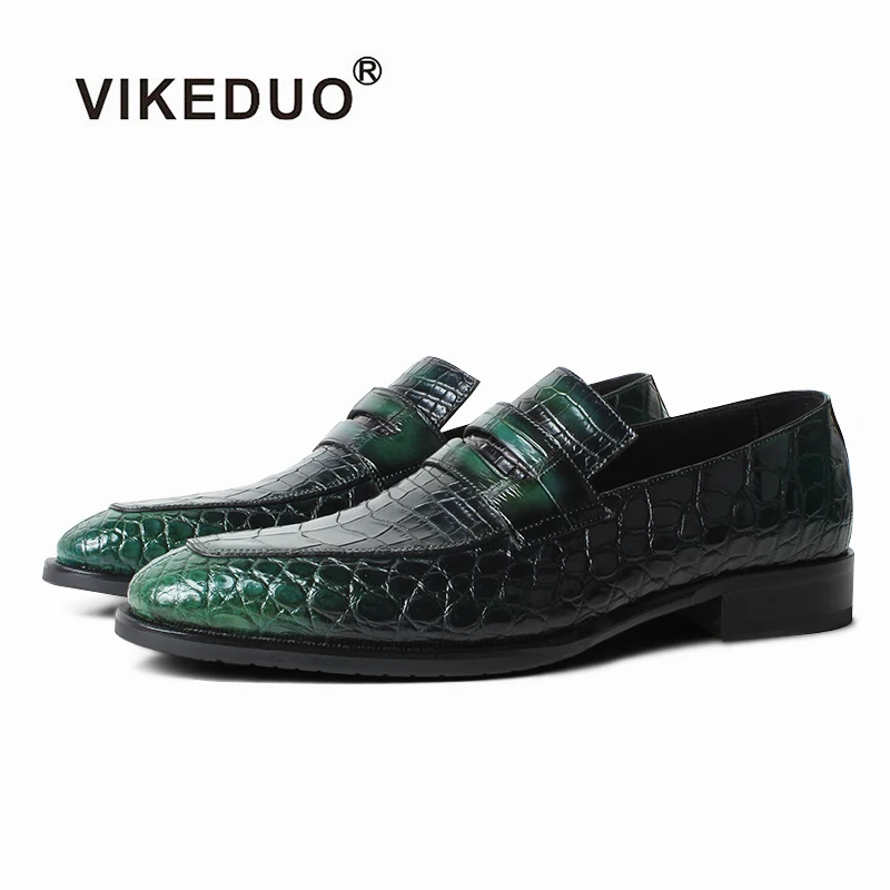 VIKEDUO 2020 New Crocodile Skin Men's Shoes Patina Luxury Brand Loafer Driving Leather Footwear Male Slip On Zapato Hombre | Обувь