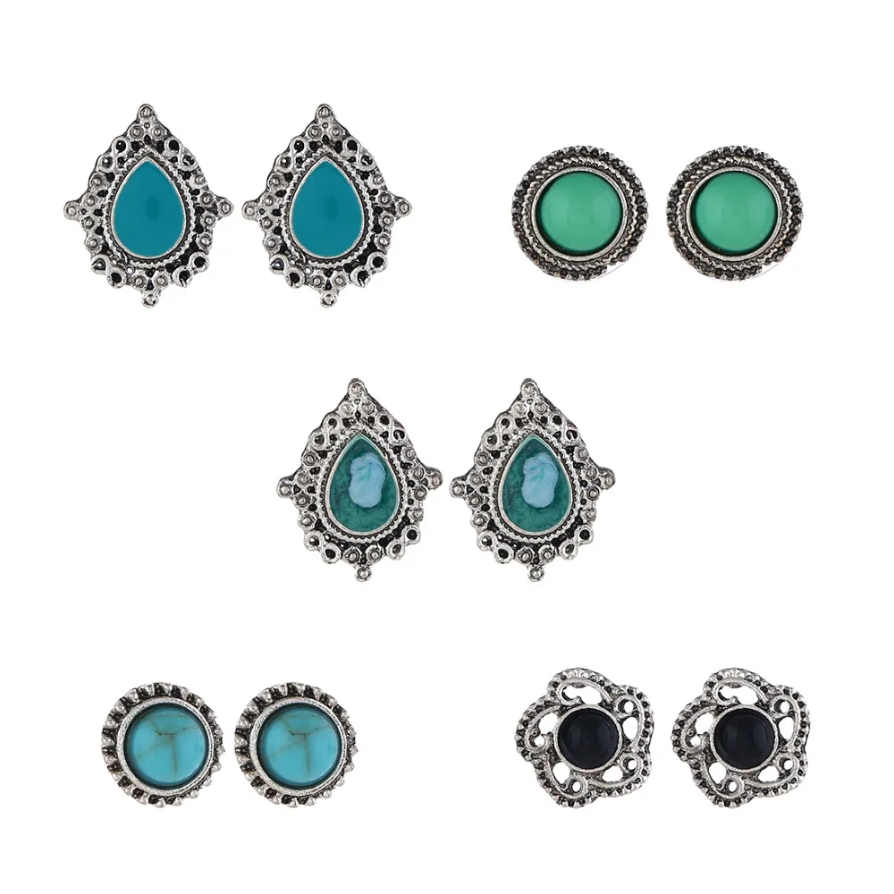 Лимонный ценный богемный винтажный панк этнический Камень Комплект сережек для