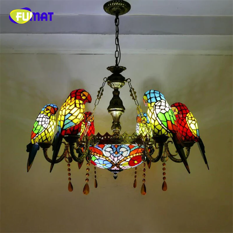 FUMAT люстры Tiffany светодиодный витраж Parrot E27 Hanglamp цветок орхидеи роскошный подвесной светильник Лофт Декор лампа