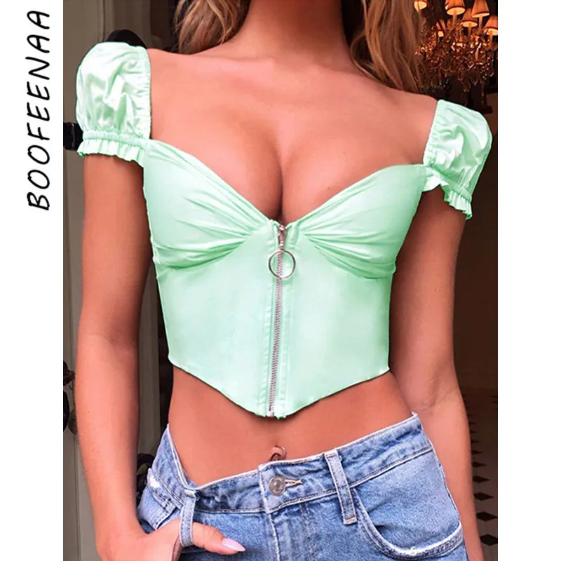 BOOFEENAA винтажная Сексуальная футболка Женский Топ Milkmaid с пышными рукавами и