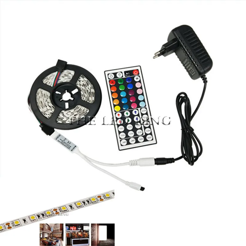Лента Светодиодная гибкая SMD RGB с адаптером ИК-контроллера 5 м 10 5050 12 В постоянного
