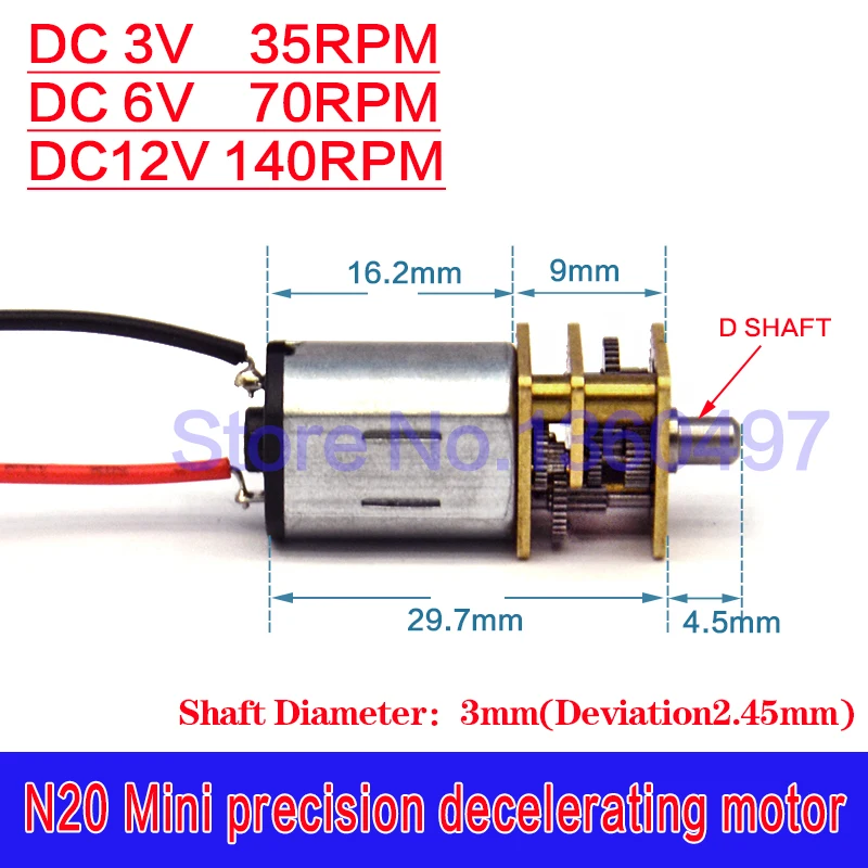 N20 микро мотор электрический коробки передач 3v 6v 12v 35/70/140 об/мин 3 мм вал двигателя