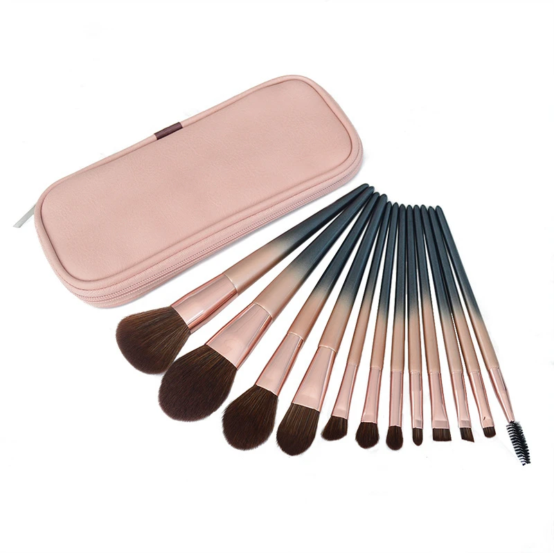 Professional 12Pcs Makeup Brushes Set Gradient Color Foundation Powder Blush Eyeshadow Cosmetic Brush Kit with Bag