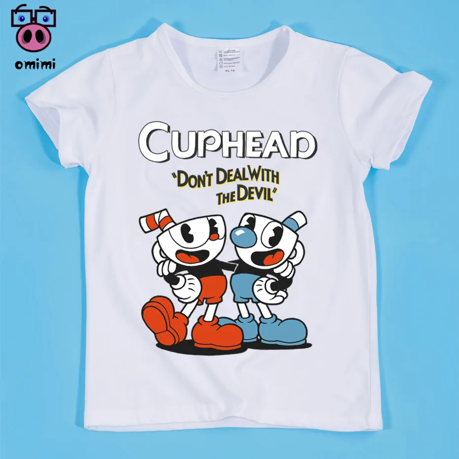Cuphead/Дизайнерская футболка с принтом для мальчиков и девочек летние белые милые