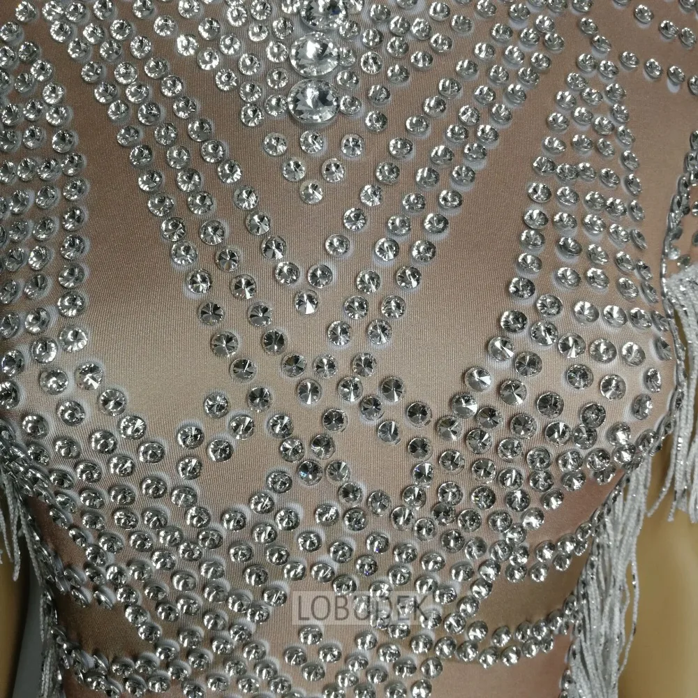 Женский костюм для взрослых блестящее короткое платье со стразами и кисточками