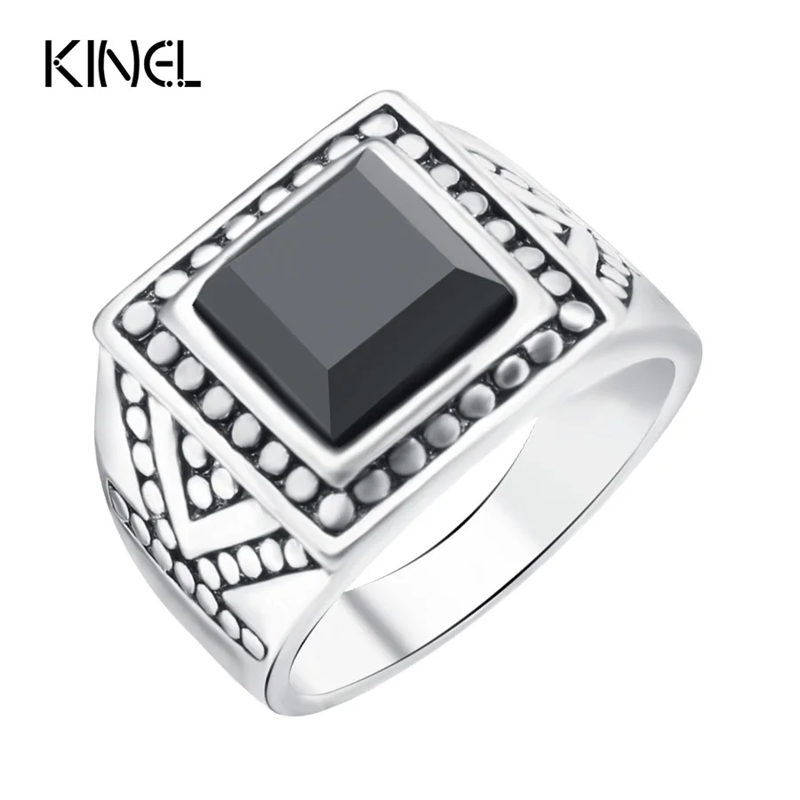 Винтажные серебряные черные мужские кольца Kinel 2017 новейший дизайн большой размер