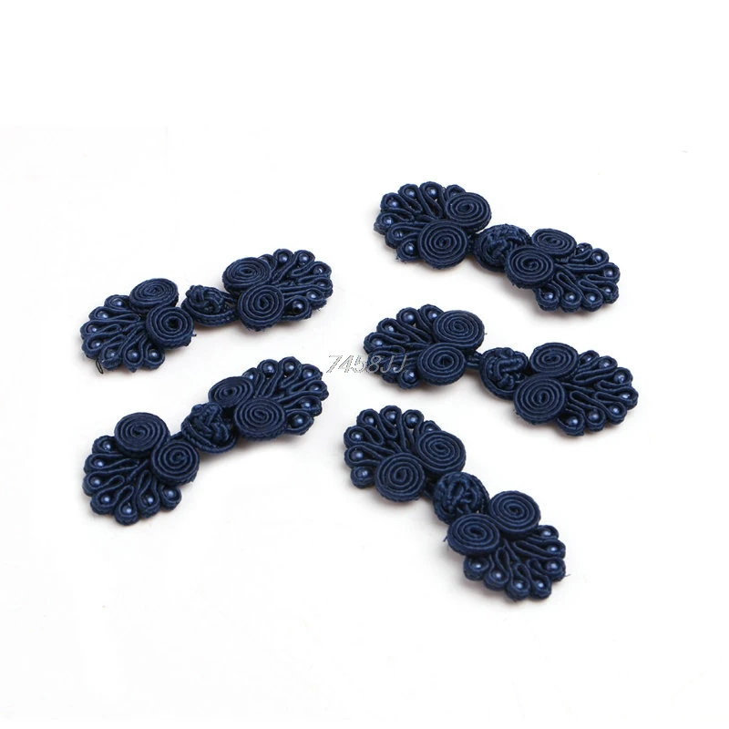 Dark Blue 10 пар/упак. китайская лягушка с бусинами, пуговицы, застежка на узел, шитье, ручная работа, G03, Прямая поставка - Цвет: Dark Blue