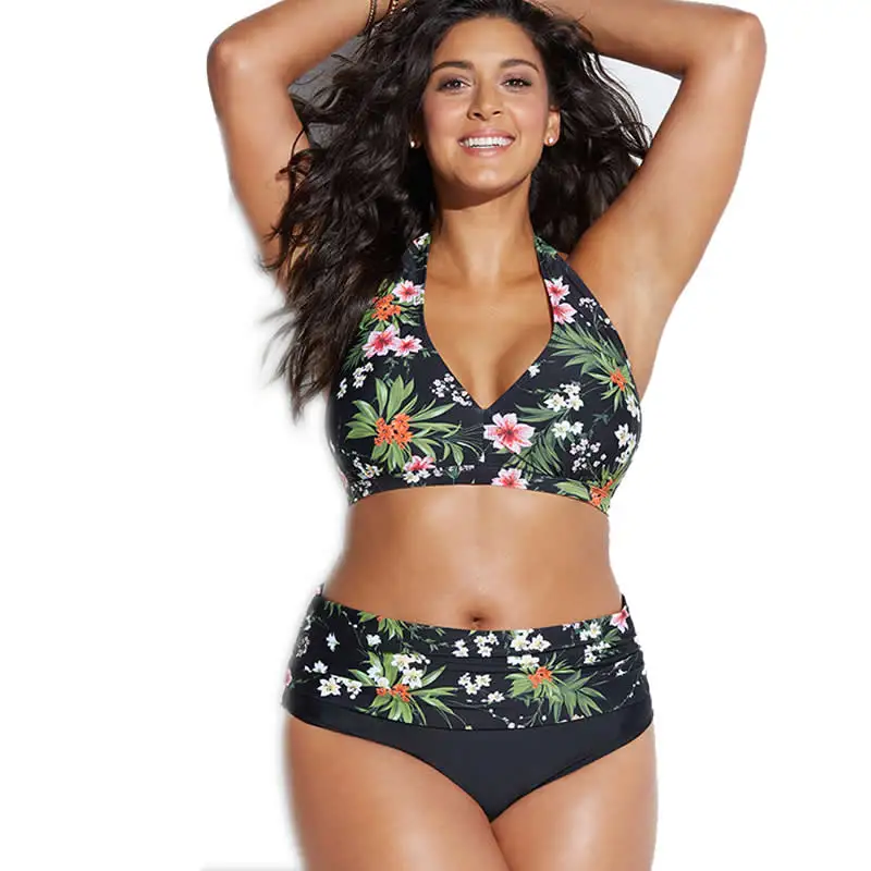 2 шт. размера плюс купальник в горошек печати бикини Для женщин Высокая талия шею