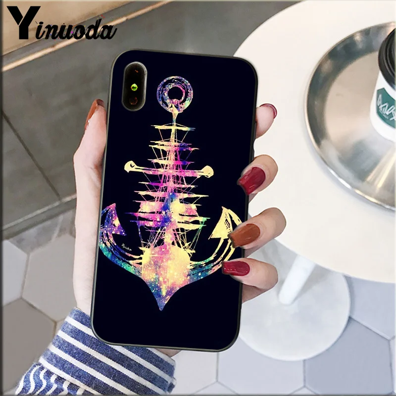 Yinuoda Якорь корабль синее сердце полосатый цветок черный чехол для телефона Apple iPhone 8 7 6 6S Plus X XS MAX 5 5S SE XR мобильные чехлы