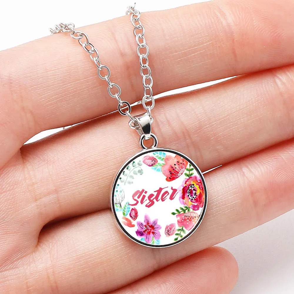 10PC Sister Flower Necklace Jewelry Charms Glass Cabochon Sisters Necklaces Handmade Pendant Women Men Girl Gifts | Украшения и