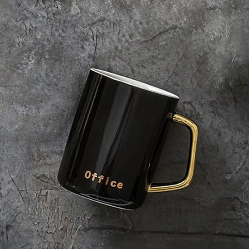 cup black 400 мл скандинавские простые дизайнерские керамические кофейные кружки золотая ручка для домашнего офиса современный стиль с ложкой - Цвет: cup black