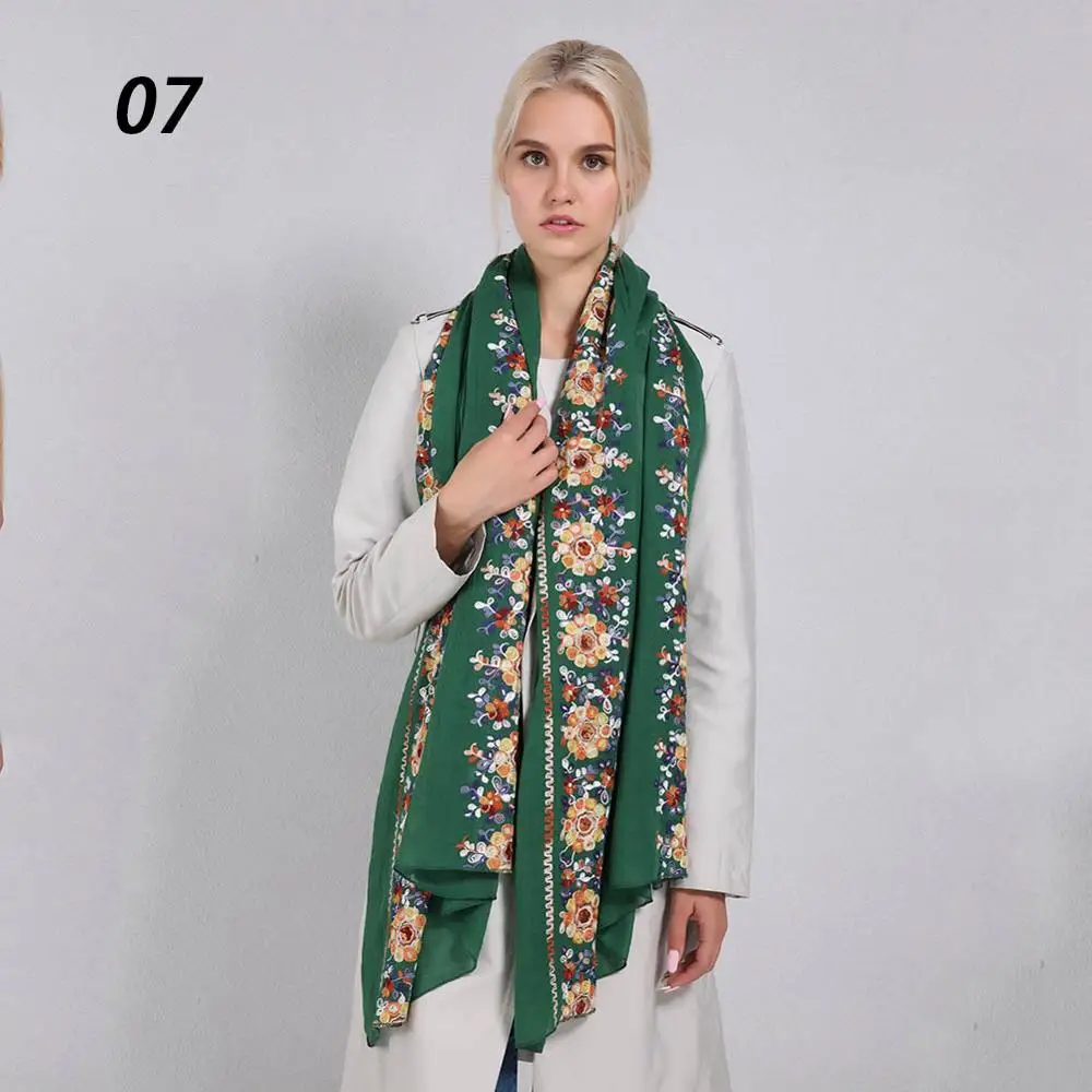 07 Dark Green Sparsil, женские весенние элегантные хлопковые льняные шарфы, двухрядные, с цветочной вышивкой, мягкая большая шаль, Солнцезащитная тонкая пляжная Пашмина - Цвет: 07 Dark Green