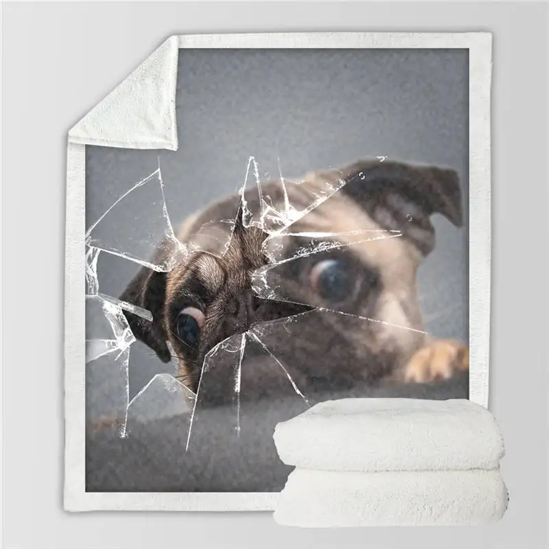 Dog7 Постельное белье Outlet, коллекция для собак, шерпа, одеяло, 3D животное, мопс, плюшевое одеяло, бульдог, Хаски, доберман, Ротвейлер, тонкое одеяло - Цвет: Dog7