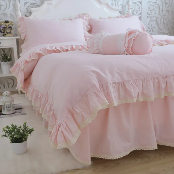 Корейские постельные принадлежности хлопковый твил чистый розовый порошок